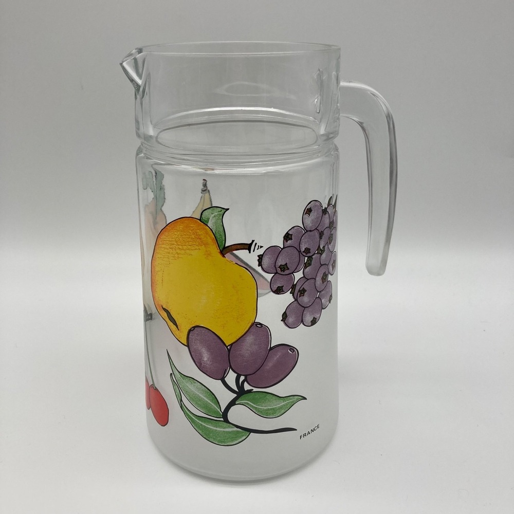 Vintage Arcoroc Luminarc France Fruit Glass Pitcher Ice Lip Jug